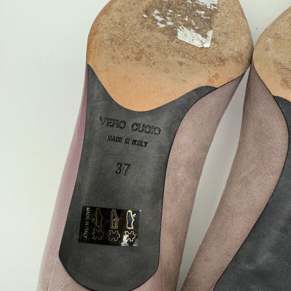 Y2K Gunmetal Italy Heels Size 6.5 EU 37 Pink Purple‎ Kitten Bow Pointed Toe - Picture 8 of 10